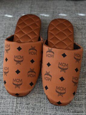 MCM Cognac Monogram Slip-On House Slippers M/L Like New